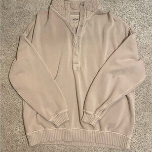 Aerie Taupe Quarter-Snap Pullover Sweater